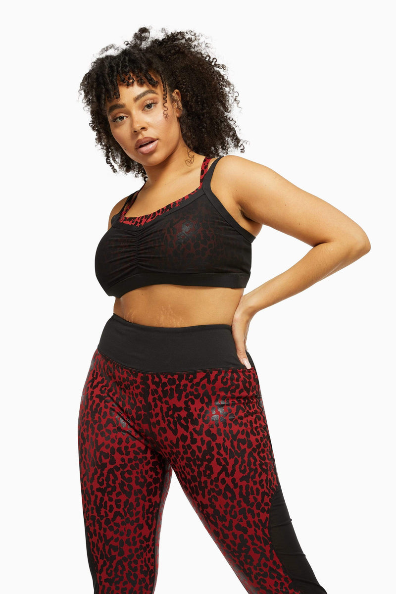 Red and Black Leopard Wet look Sport Bra Curve